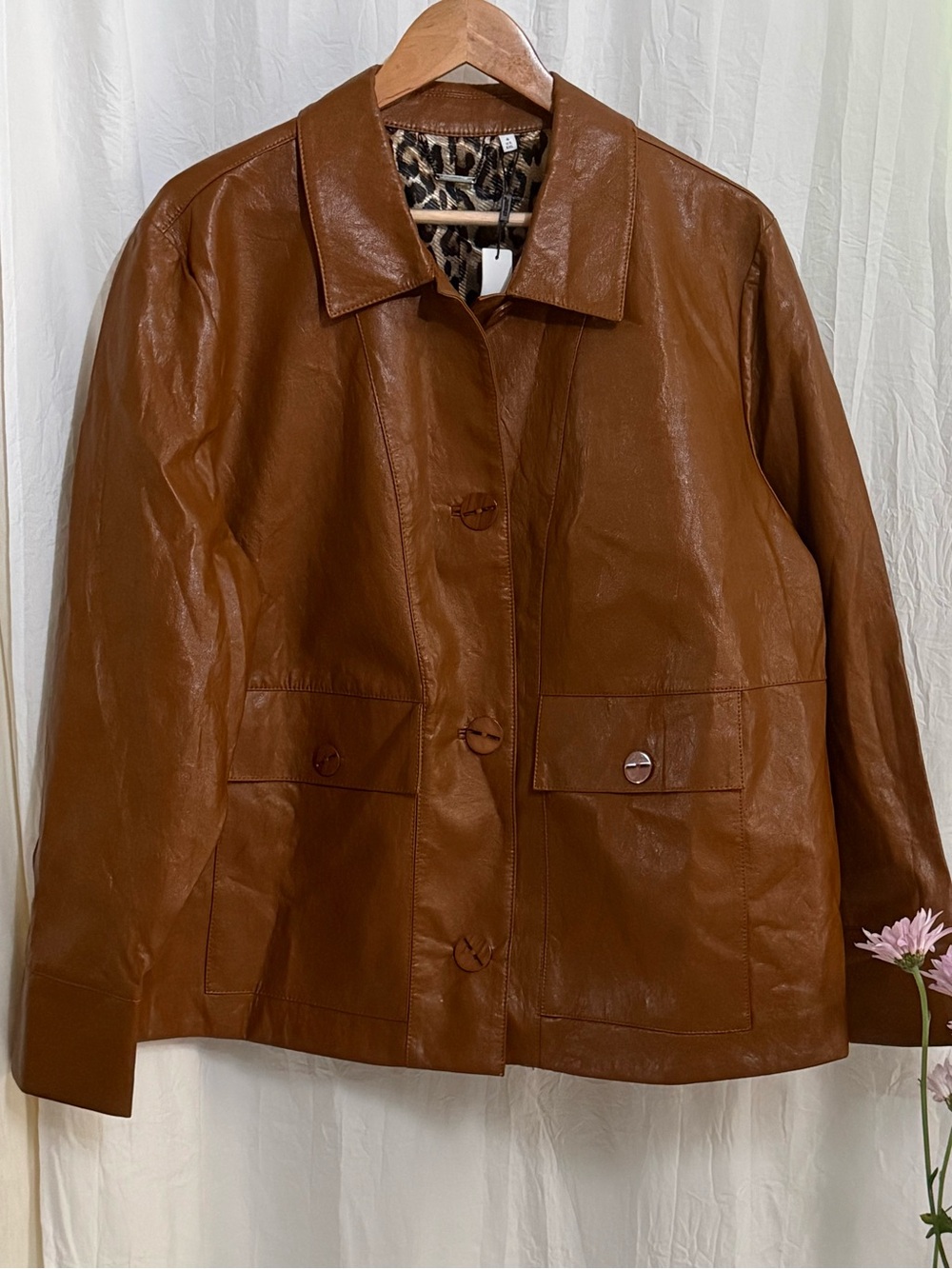 Chicos NWT Cinnamon Stick Faux Leather Jacket Size 4 XXL Cropped Animal Print